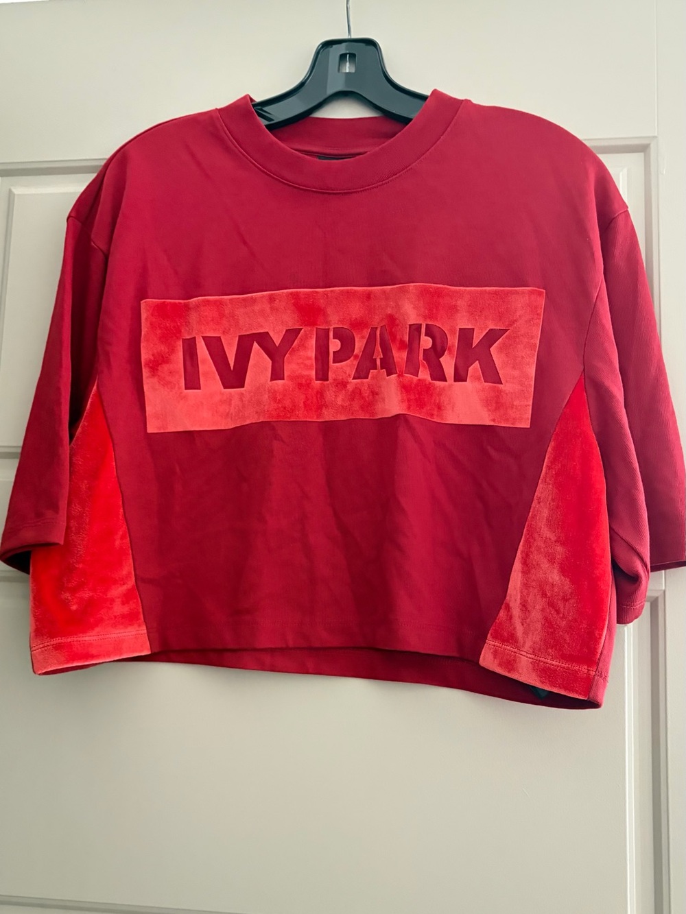 IVY PARK Red Velour Logo Cropped Boxy Top